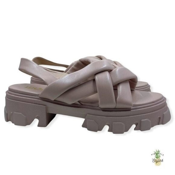 EGO Annalyn Pink Nude Chunky Faux Leather Sandals - Picture 8 of 10